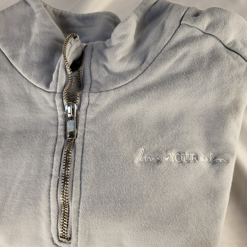Love Your Melon Womens M Taped Quarter Zip Sweatshirt Fleece Grey White